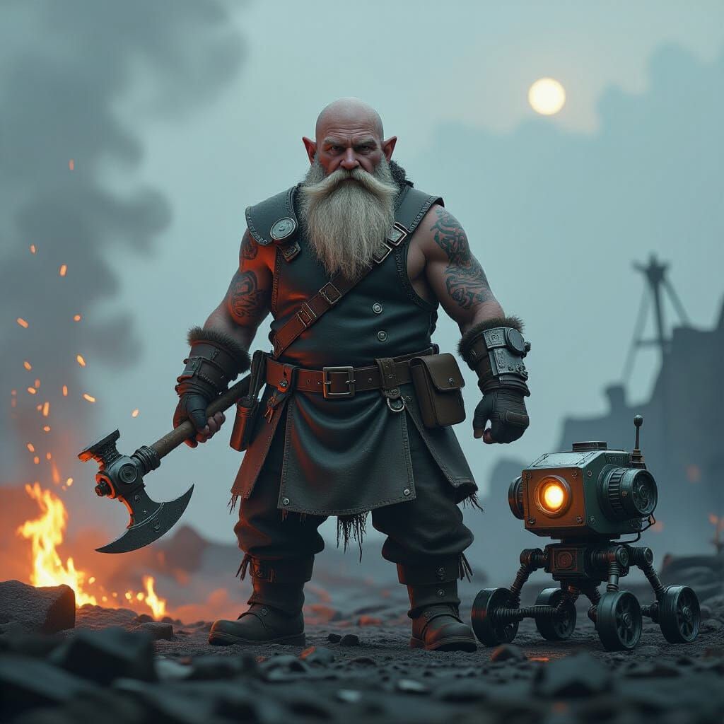 Gnome Artificer on Battlefield in Steampunk Style