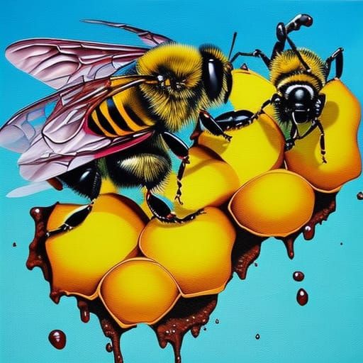Bees with Honeycomb in Graffiti Street Art