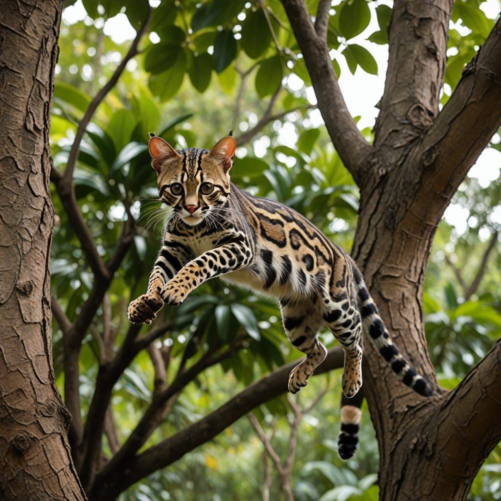 Margay Leaps Through the Treetops