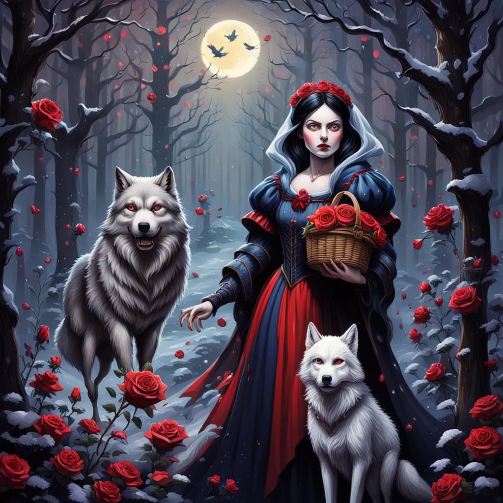 Gothic Snow White, Roses, Wolf, and Robot Dwarf