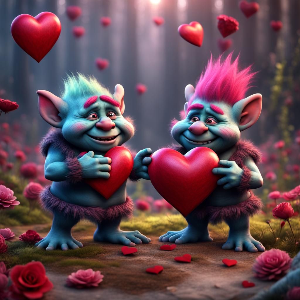 Valentine's Trolls: Hyperrealistic Heart of Fantasy