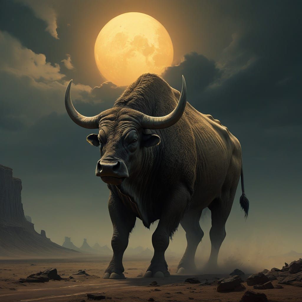 Regal Orombi with Majestic Obsidian Horns in Arid Landscape