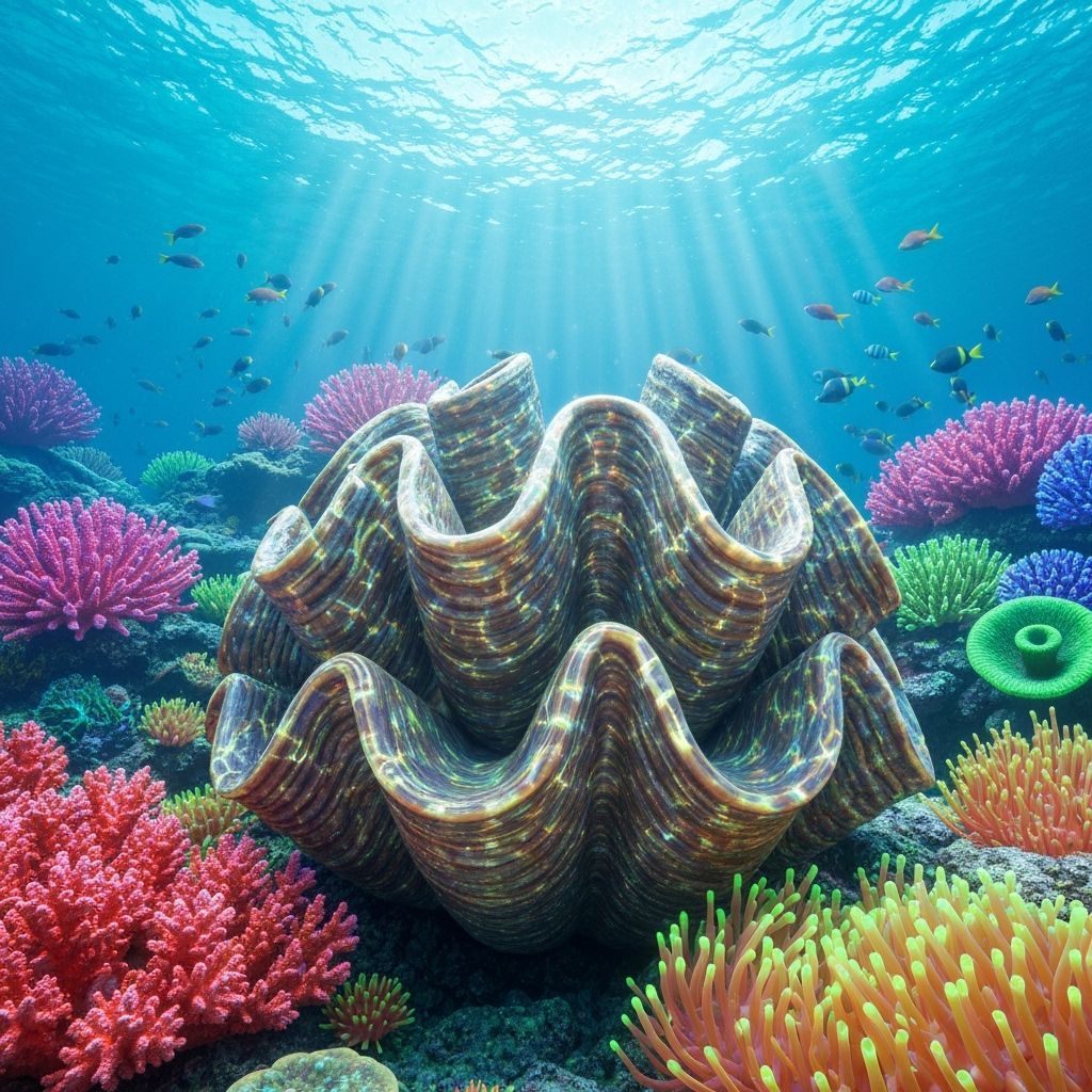 Enchanted Clam Home in Coral Reef, Mixed Media