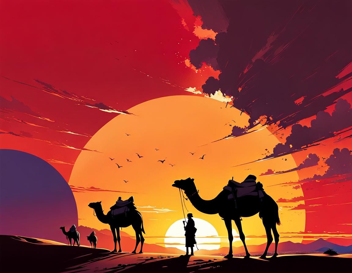 Sahara Sunset: Anime-Style Digital Illustration