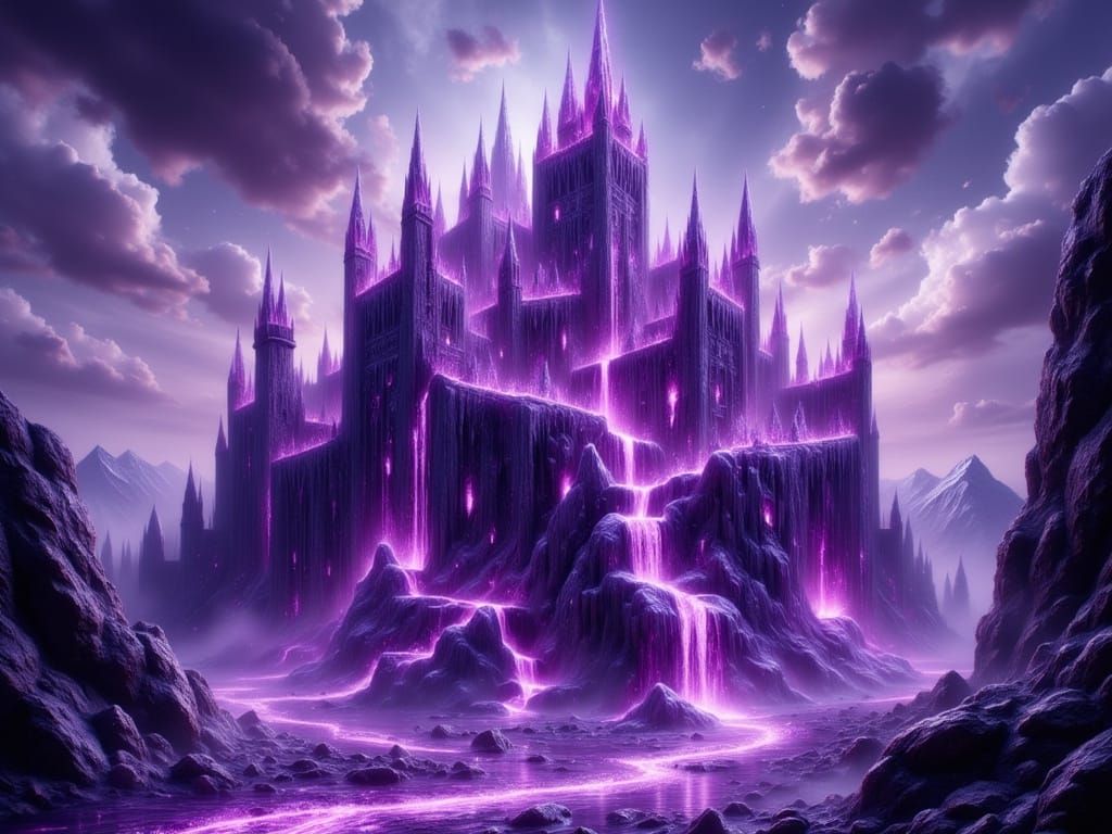 Fantastical Amethyst Castle Dripping with Crystalline Format...