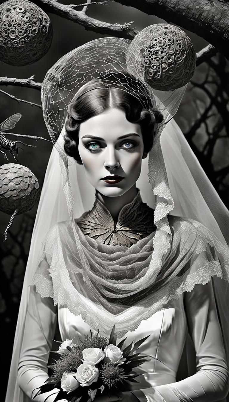 Vintage Bride Portrait with Sci-Fi Twist