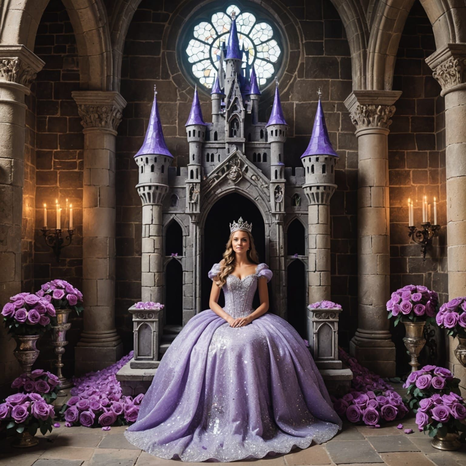 Princess on Throne in Crystal Rose Castle