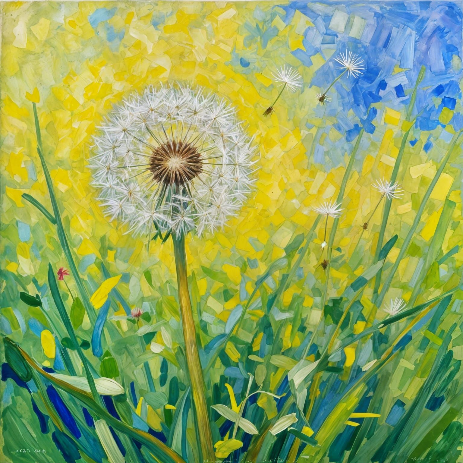 Dandelion Seeds Disperse in Watercolor Style