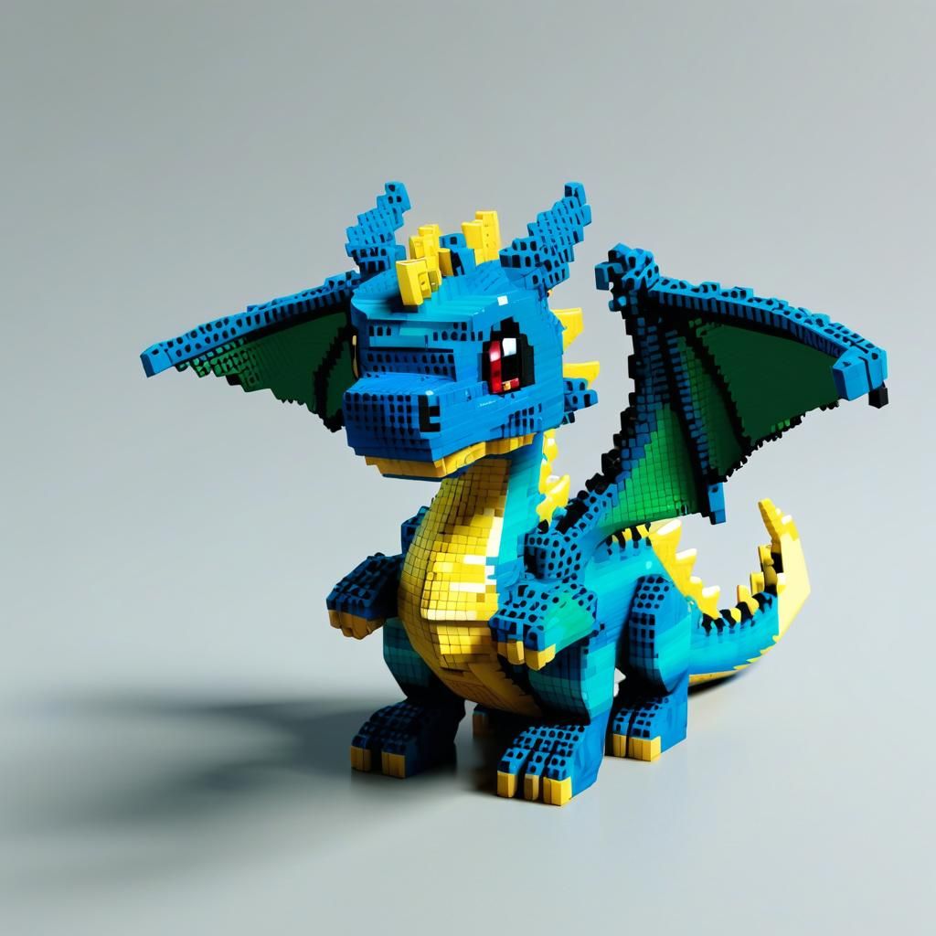 Baby Dragon with Wings in 3D Pixel Art