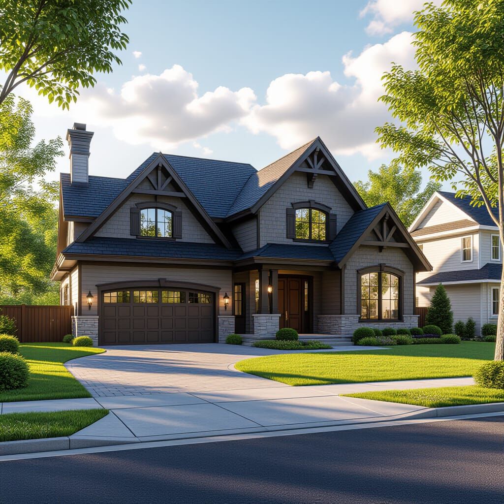 Fantastical House with Driveway and Lawn in Matte Painting S...