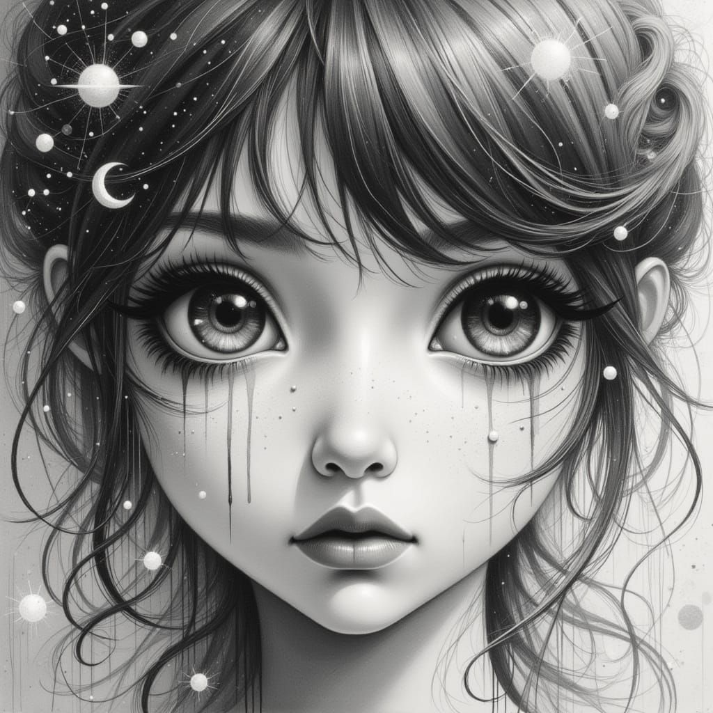 Anime Girl Portrait with Swirling Magical Energy