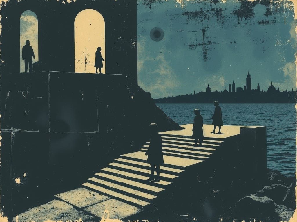 Surreal Stairway to Nowhere in Art Nouveau Style