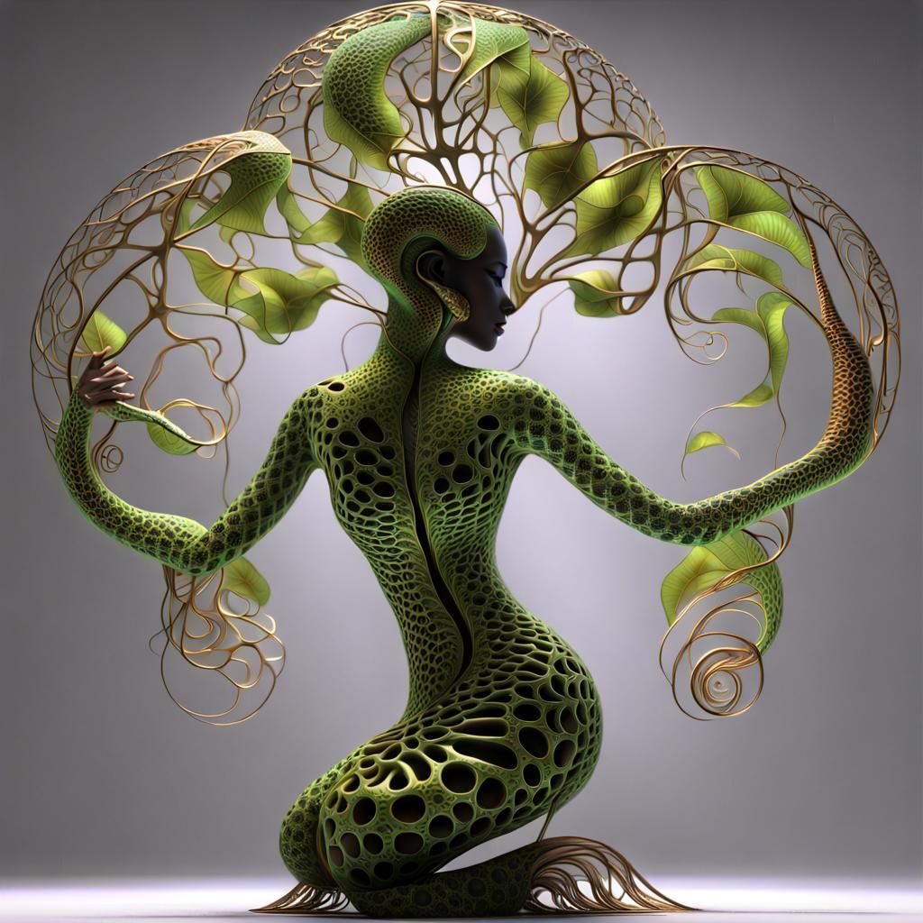 Intricate 3D Snake Lady Sculpture in Jungle