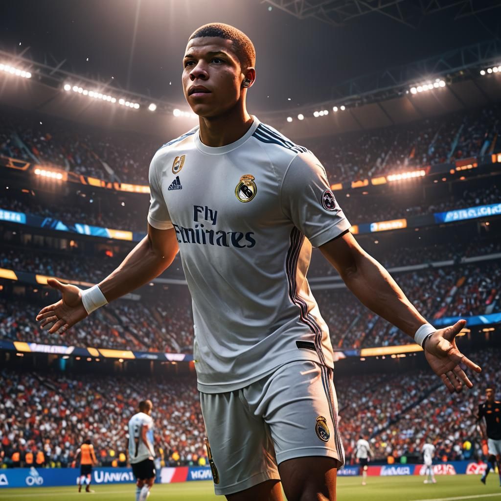 Mbappe in Real Madrid Kit: Digital Art