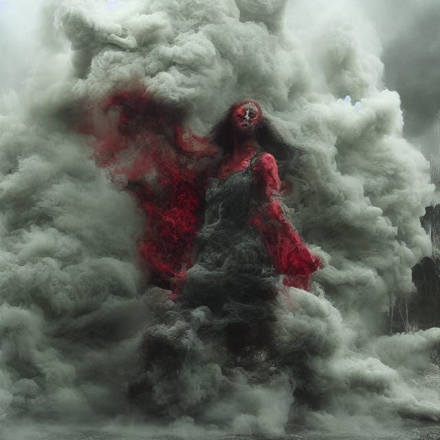 Crimson Devil Dissolving in Smoky Haze