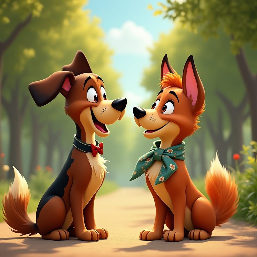 Dapper Canine Flirts with Elegant Companion in Whimsical Dis...