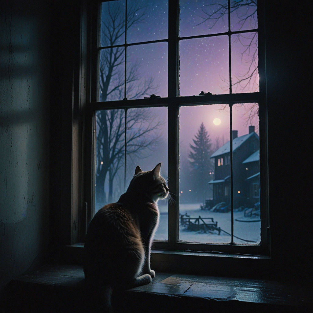 Epic Cinematic Scene: Cat Watches Santa's Sleigh Ride Under...