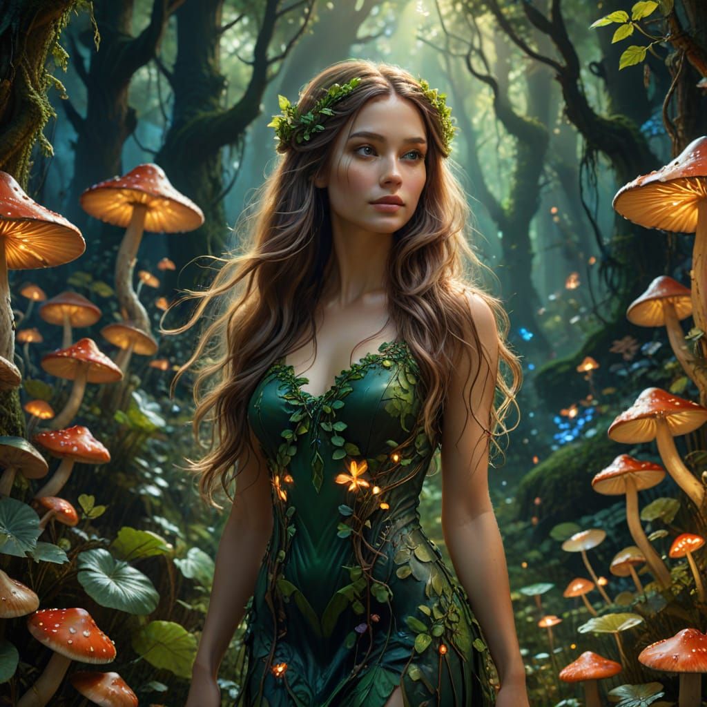 Ethereal Forest Goddess in Vibrant Colors