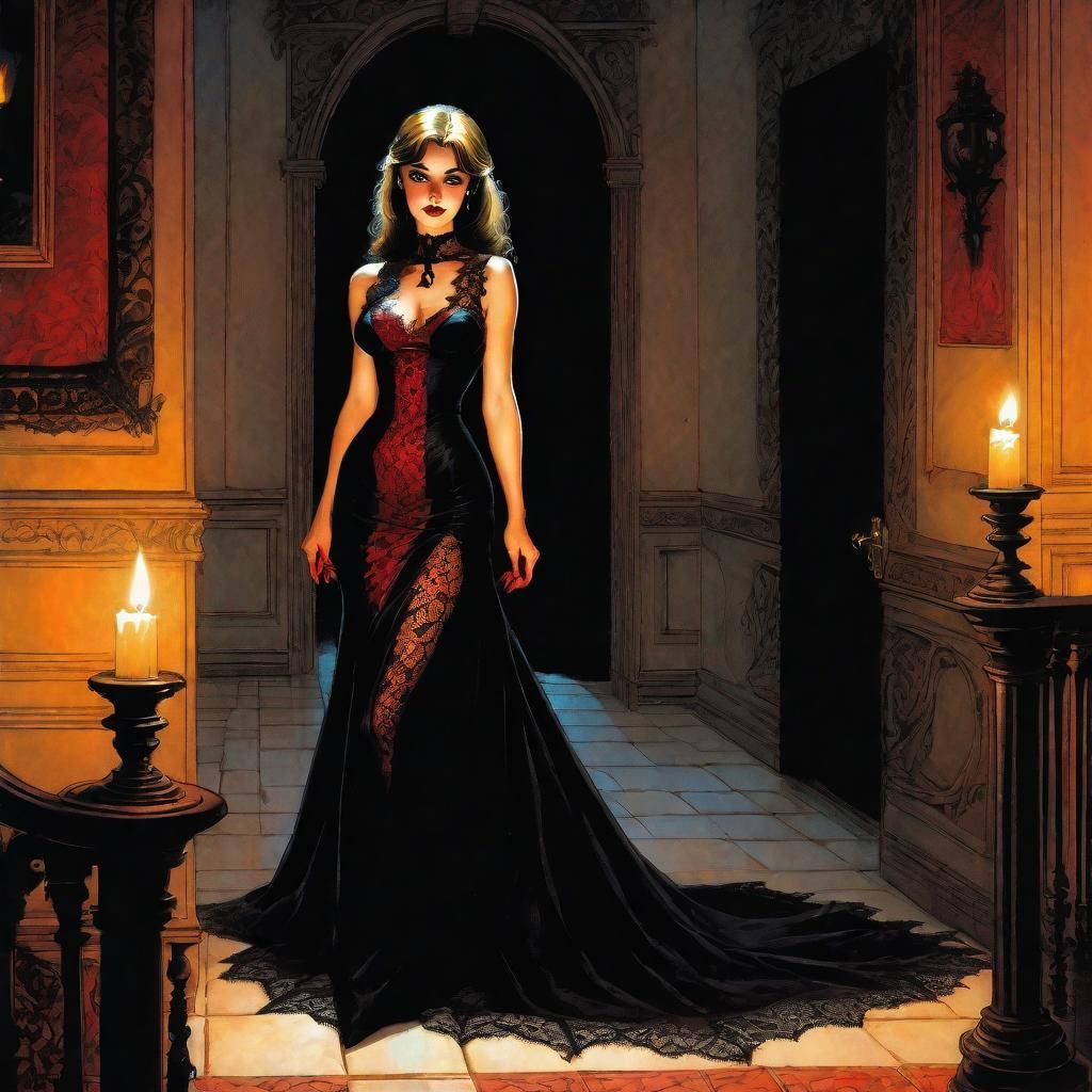 Elegant Gothic Noble Girl in Lace Dress