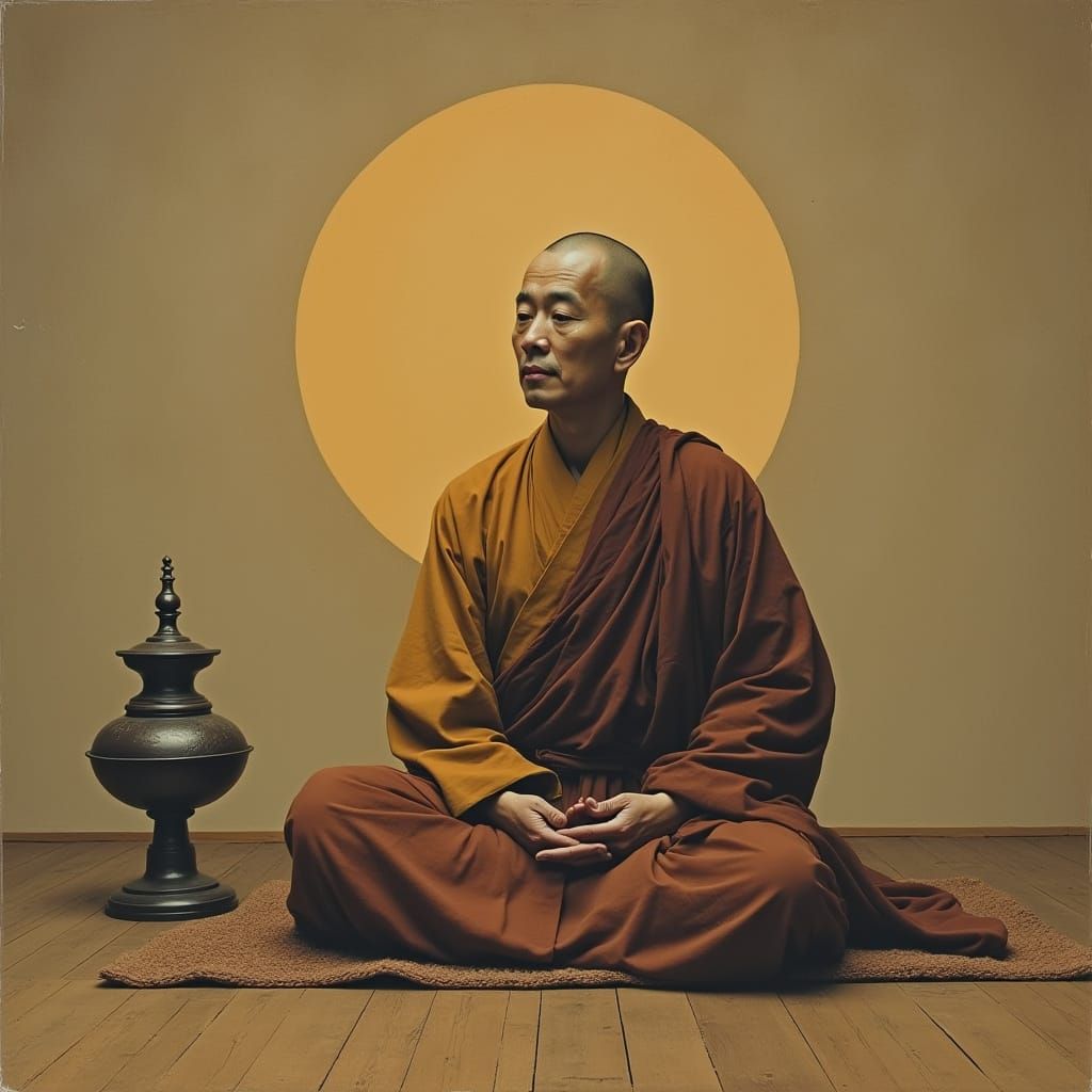 Serenely Lit Tibetan-Inspired Monastic Scene