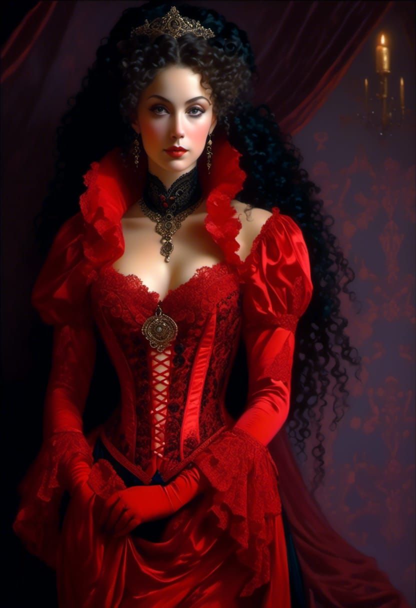 Rococo Lady in Velvet and Lace Portrait