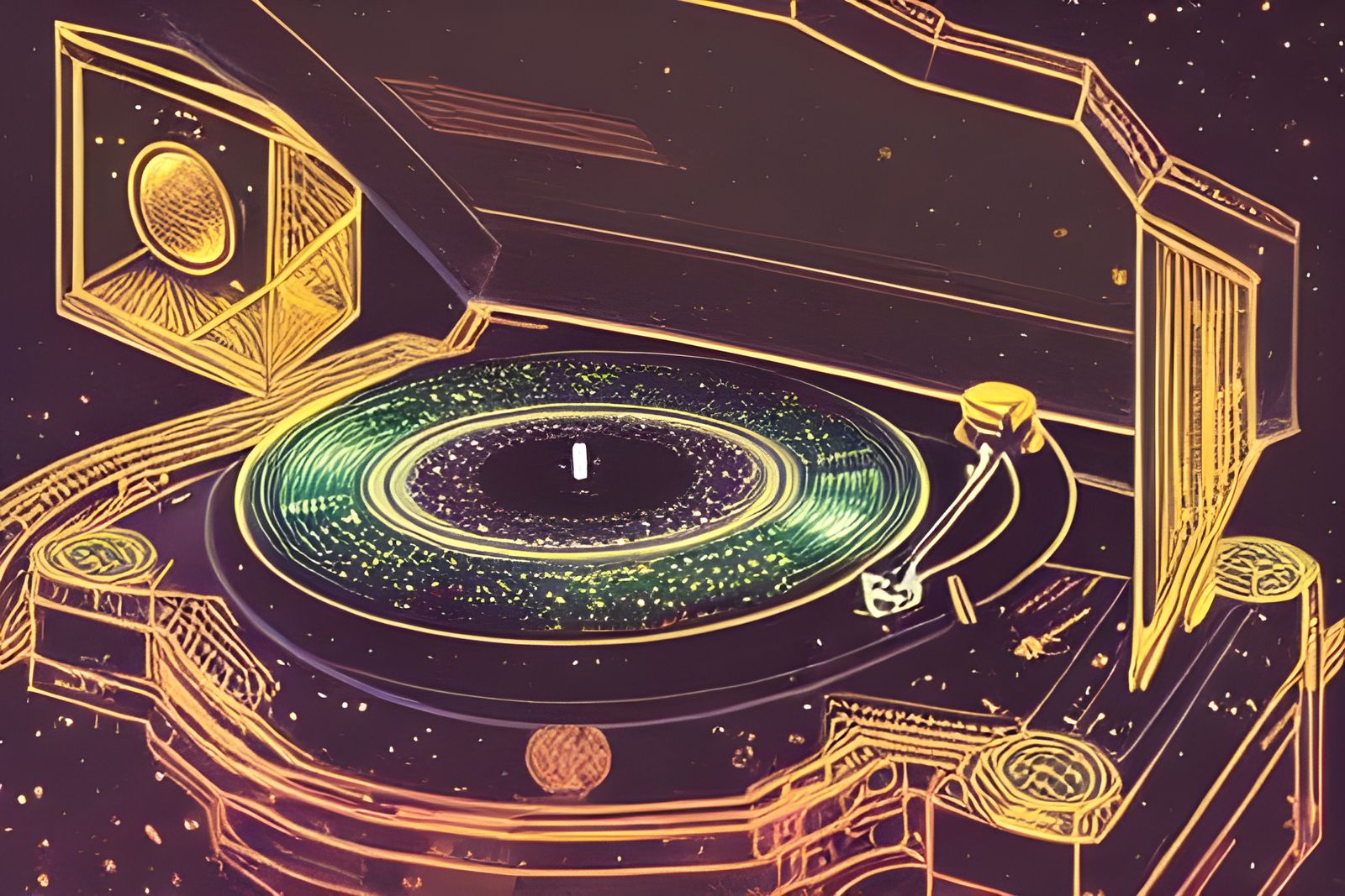Record Player with Sparkling Stars: Cel-Shaded Art