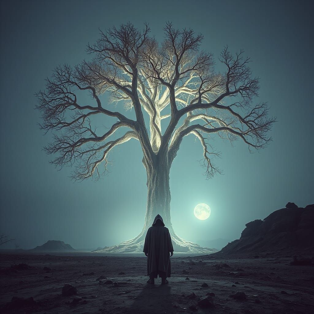 Bioluminescent Tree in Alien Landscape, Surreal Art