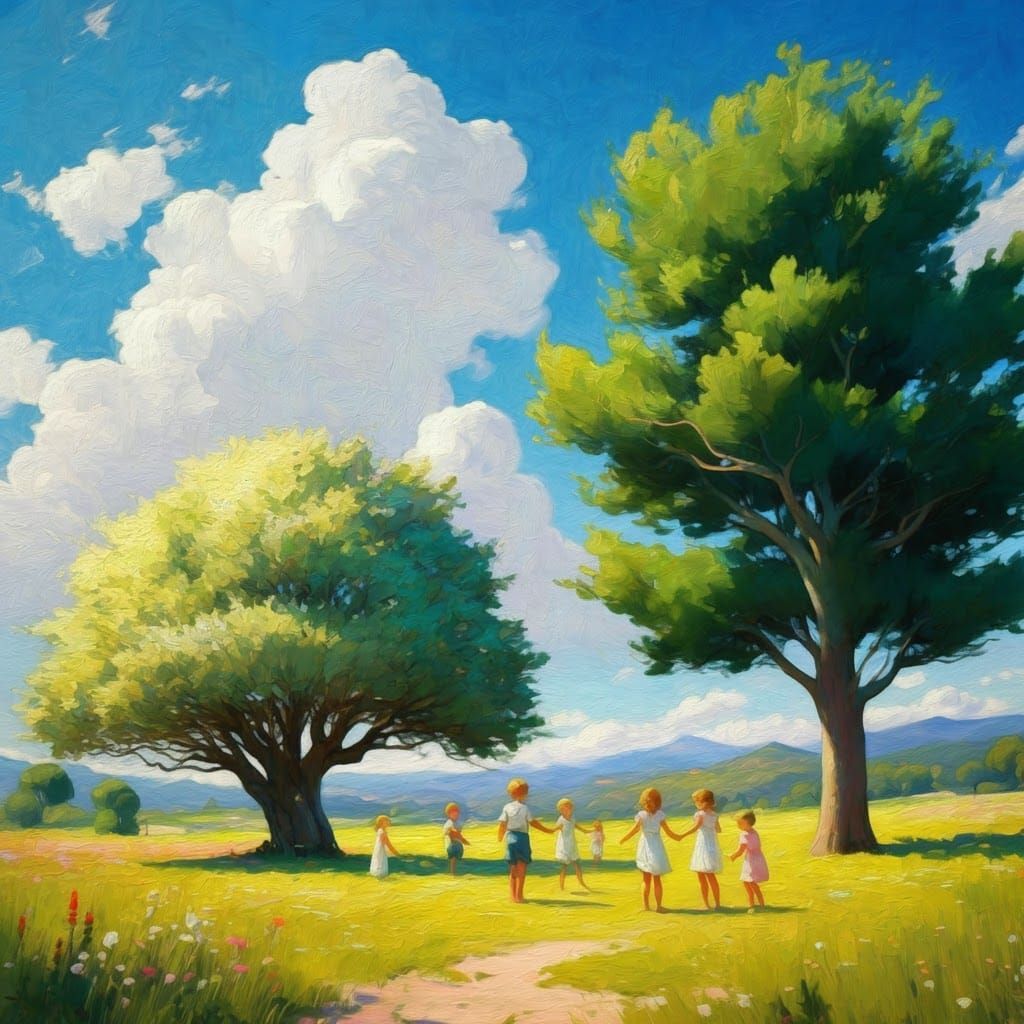 Vibrant Summer Idyll under Majestic Green Trees