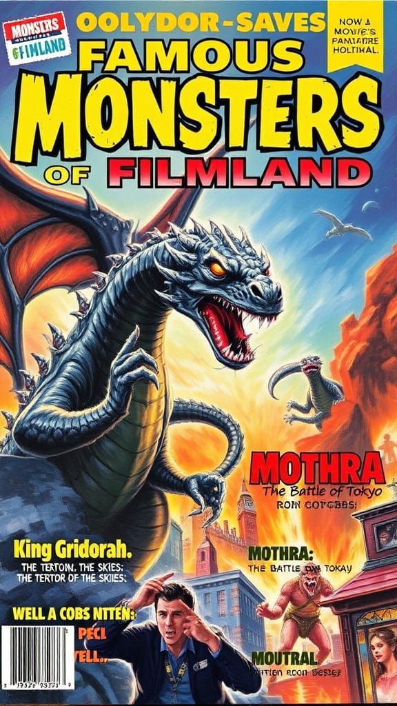 Vintage Monster Movie Poster in Retro Pulp Art Style