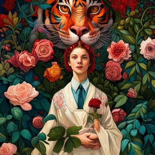 Floral Portrait with Tiger