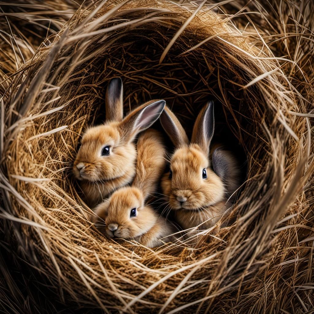 Camouflaged Rabbit Nest with Fuzzy Newborns