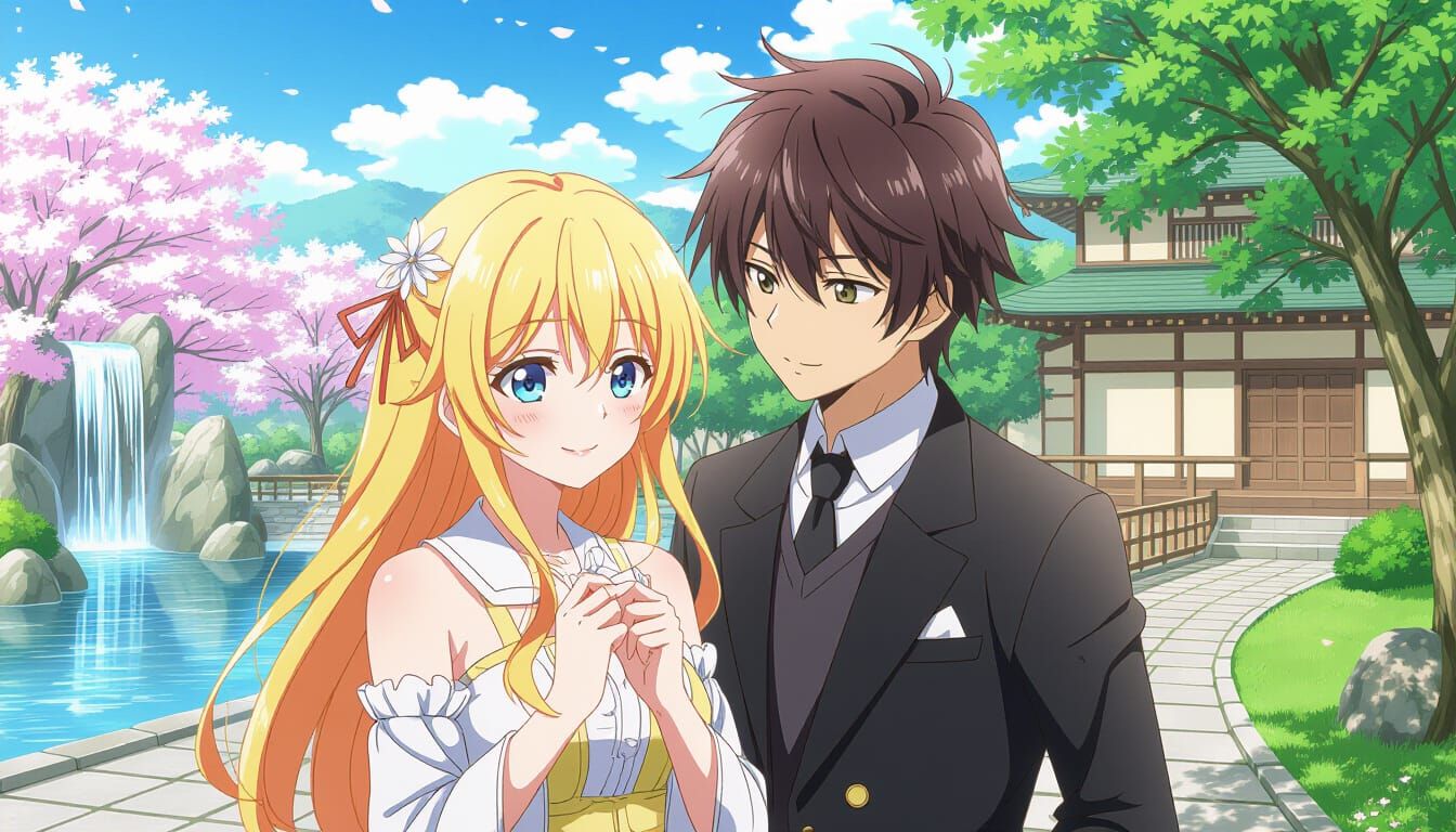 Couple with Magical Hairstyles in Nature