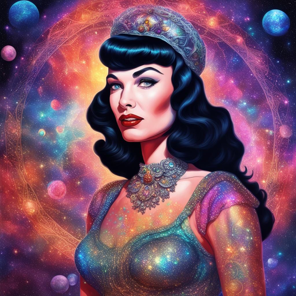 Bettie Page: Holographic Astral Cosmic Illustration