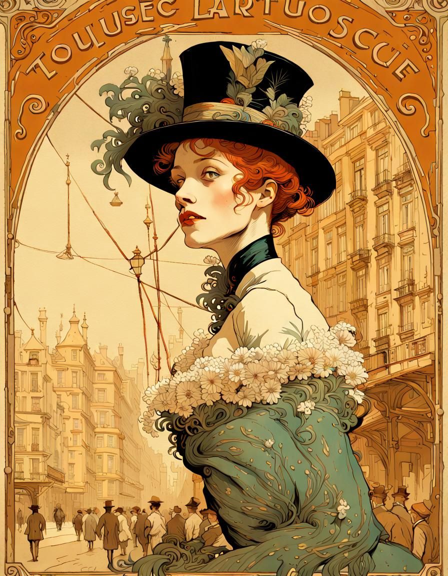 Vintage French Poster in Art Nouveau Style