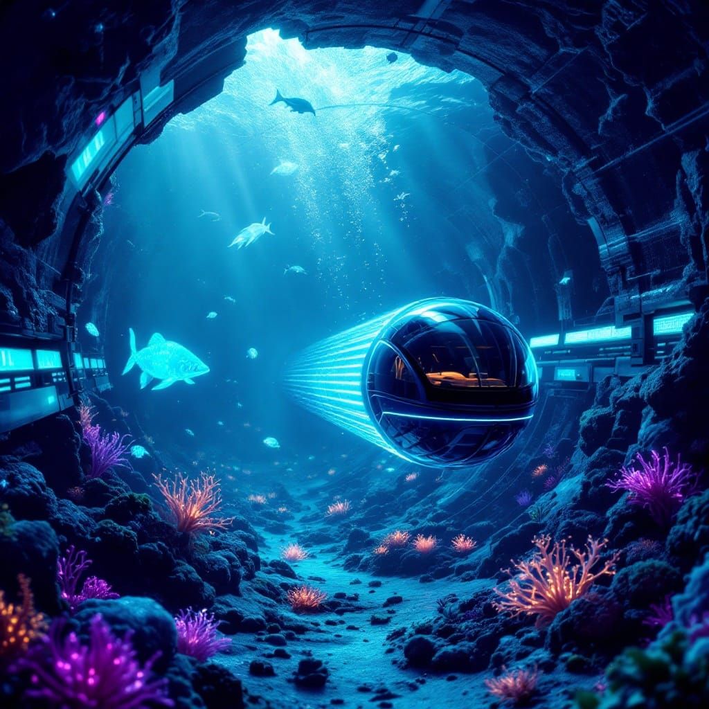 Underwater Hyperloop Tunnel in Photorealistic Style