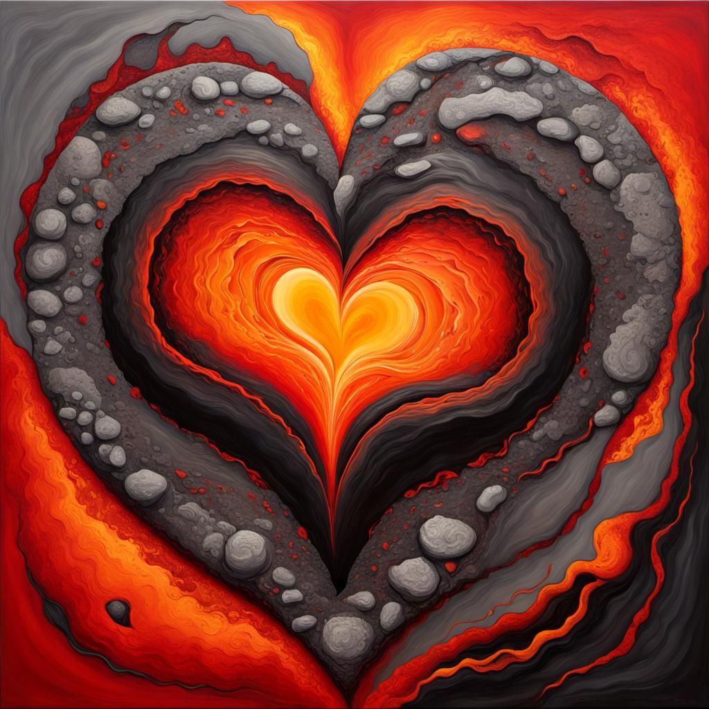 Abstract Lava Heart Painting in Hyperrealistic Splash Art