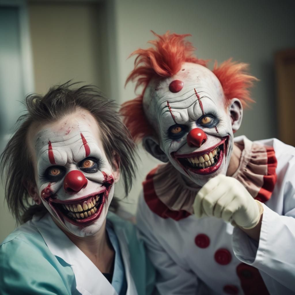 Monochrome Zombie Clown Doctors Consulting in Studio