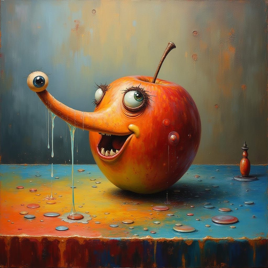 Surrealistic Apple in Slime Rain