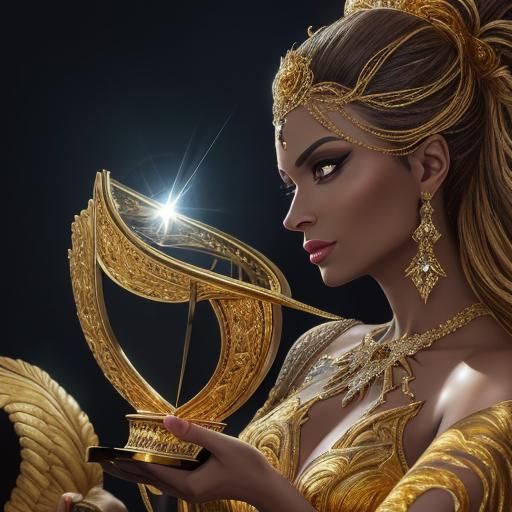 Gleaming Jeweled Gold Trophy on Velvet Pedestal