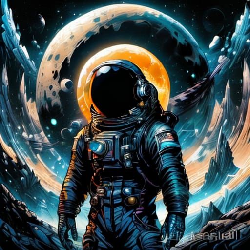 A cube shape globe a version of the Earth but a cube <lora:Sci-Fi Comix v1:1.0> with a cube shape moon,  both orbiting a...