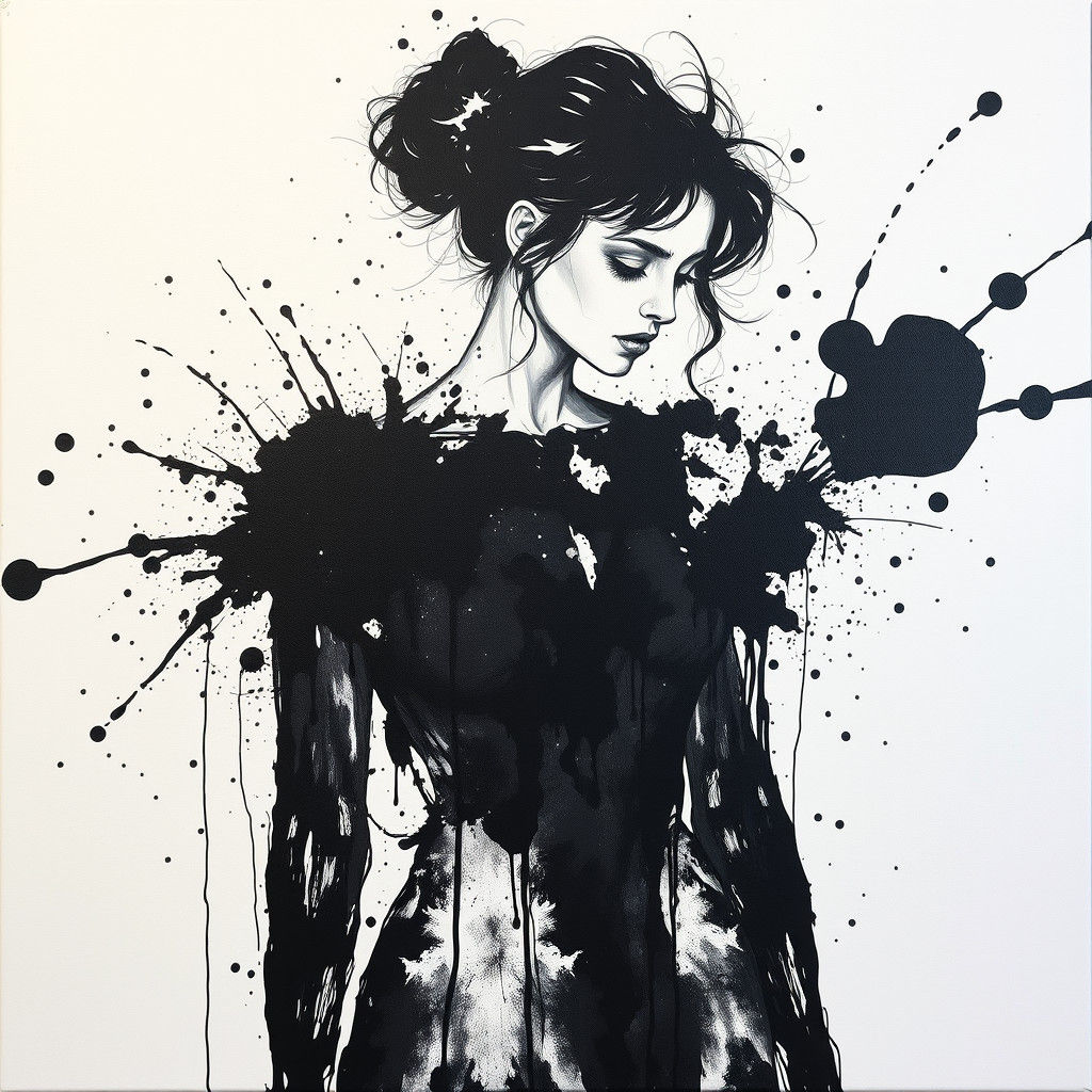 Abstract Ink Splatter Drawing of a Woman