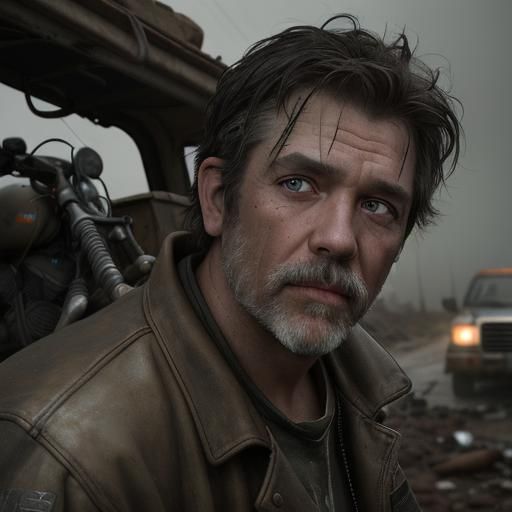 Wasteland Pickup Truck with Motorcycles: Professional Portra...