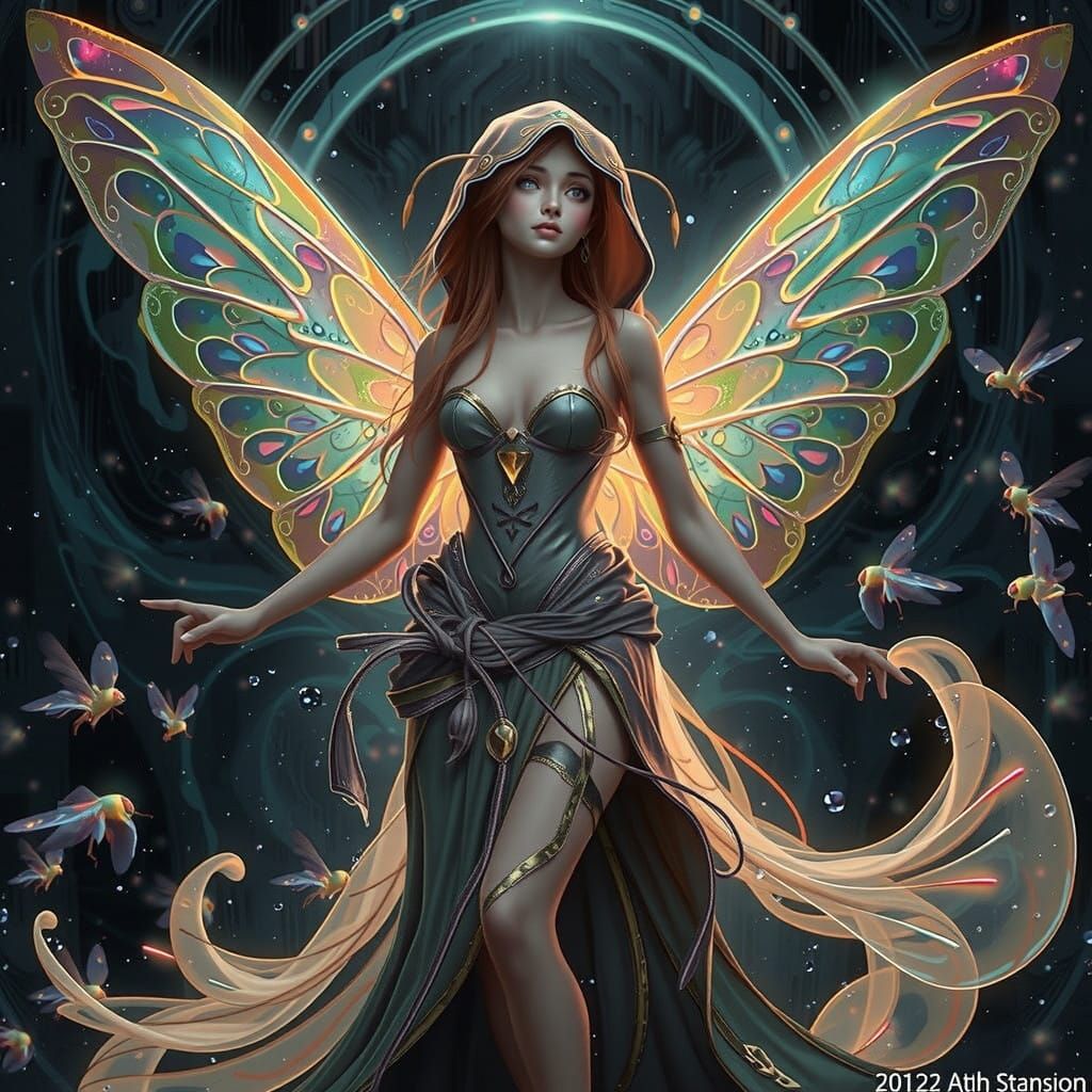 Firefly with Iridescent Wings in Digital Art Style