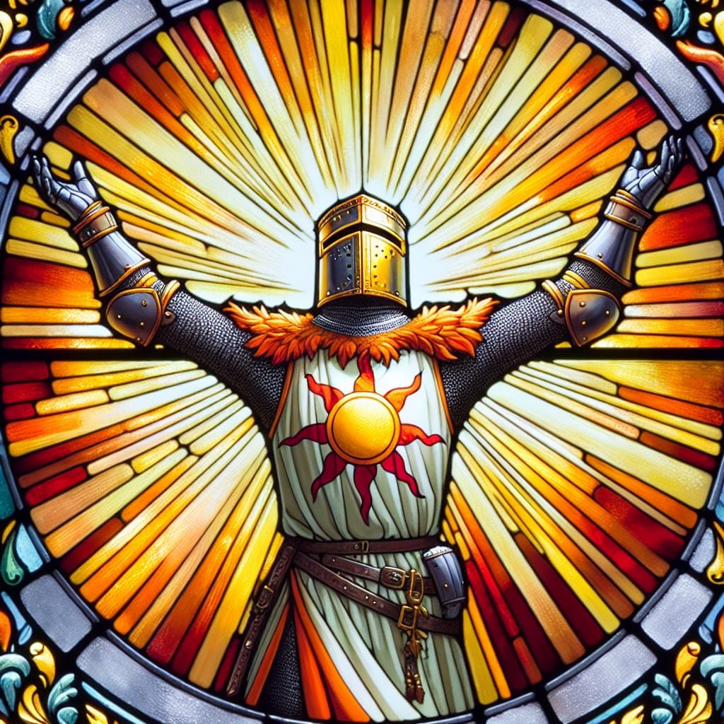 Stained glass. "Praise the sun".