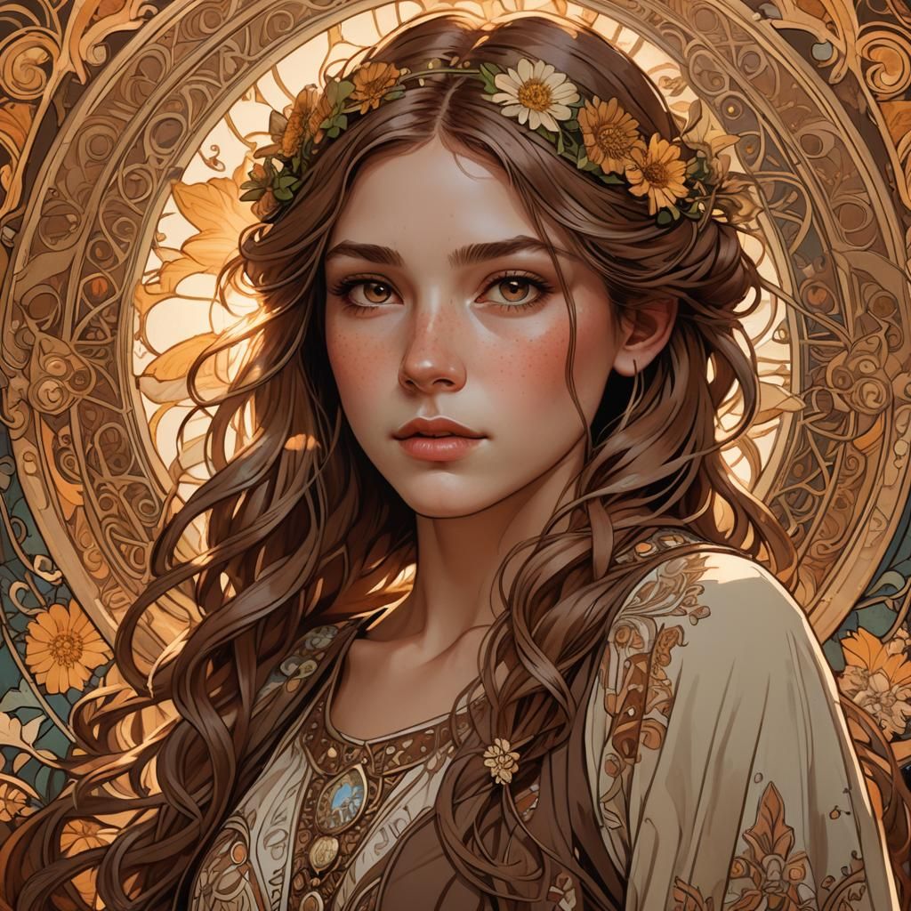 Young Girl Portrait with Art Nouveau Dress