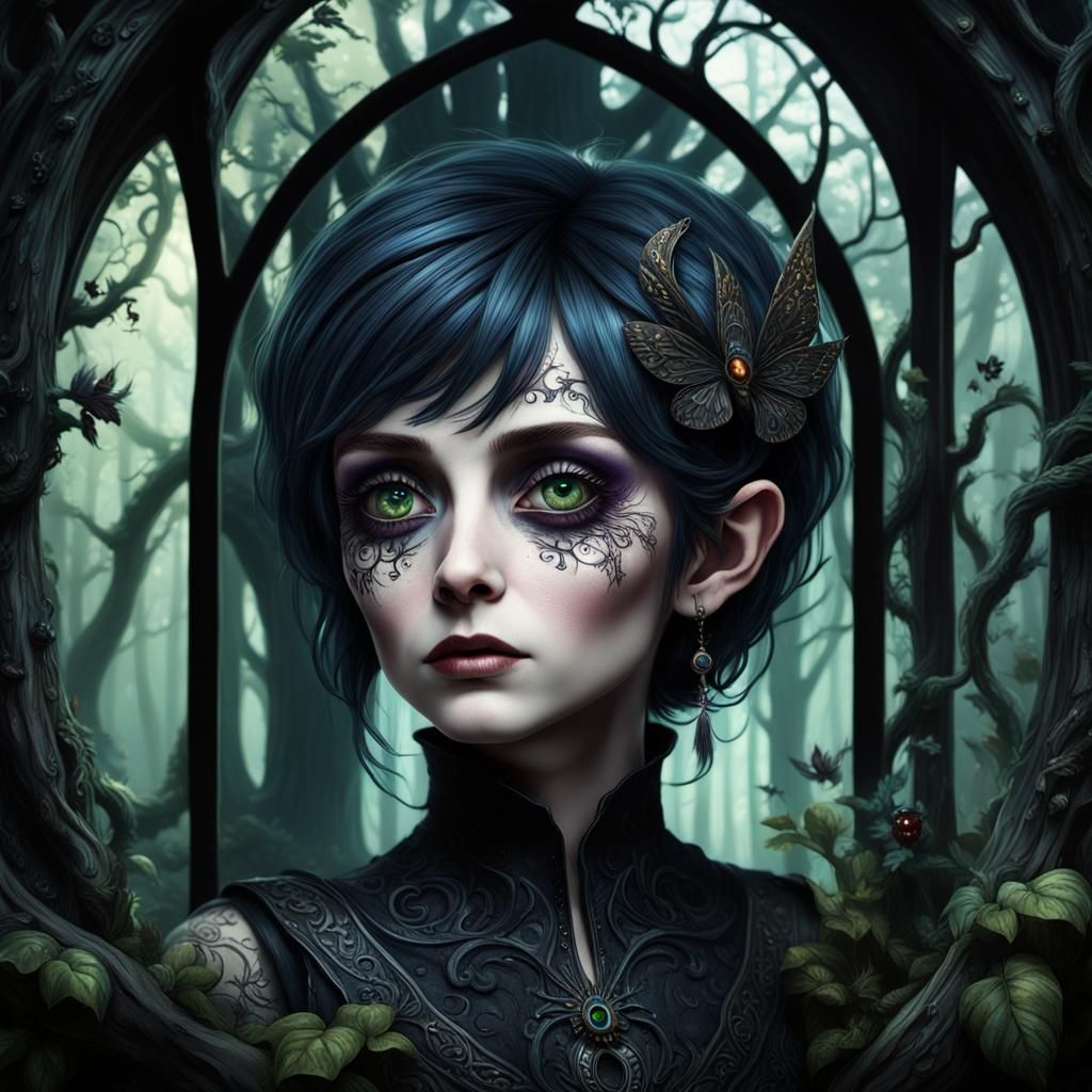 Gothic Pixie in a Magical Forest