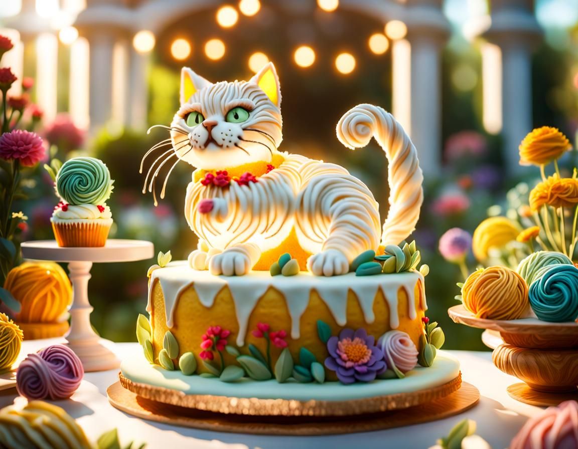 Photorealistic Cake Sculpture: Cat Playing With Wool