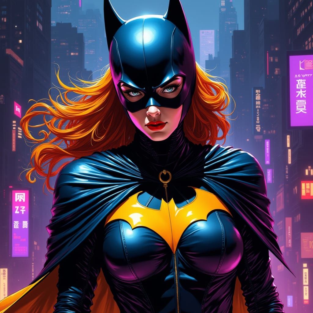 Hyper-Realistic Batgirl in Vibrant Sepia and Amber