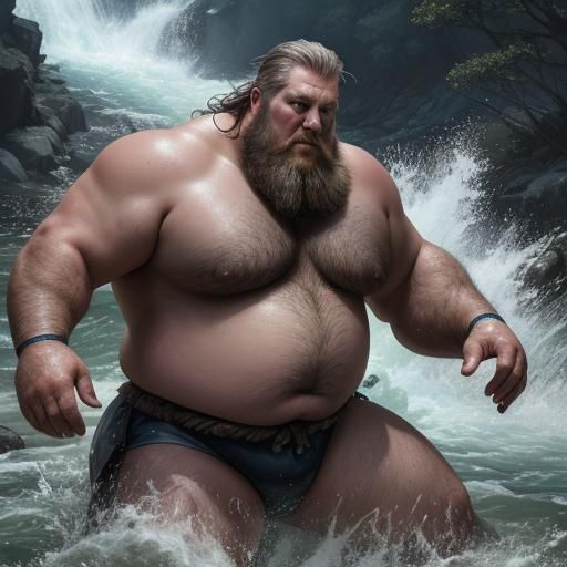 Hyperrealistic Mountain Man in River