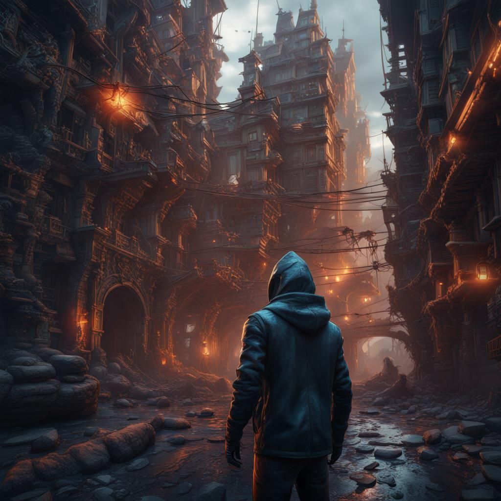 Detailed Hacker Matte Painting in Deep Color